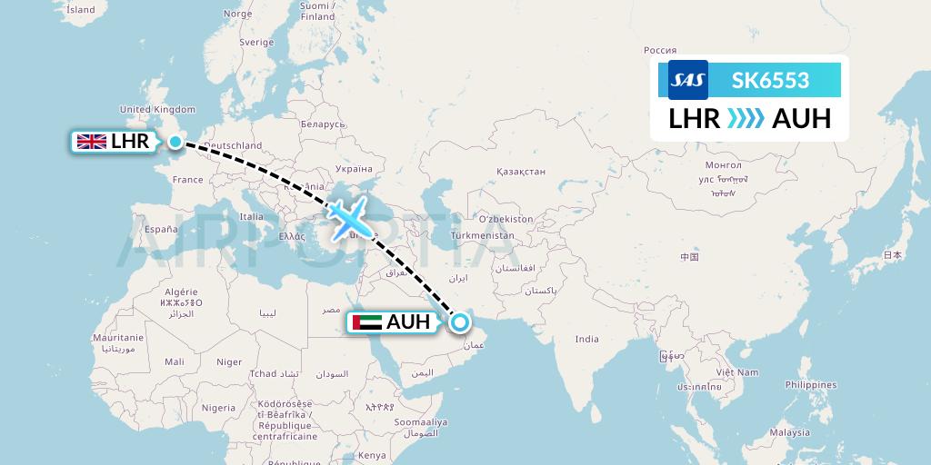 SK6553 SAS Flight Map: London to Abu Dhabi