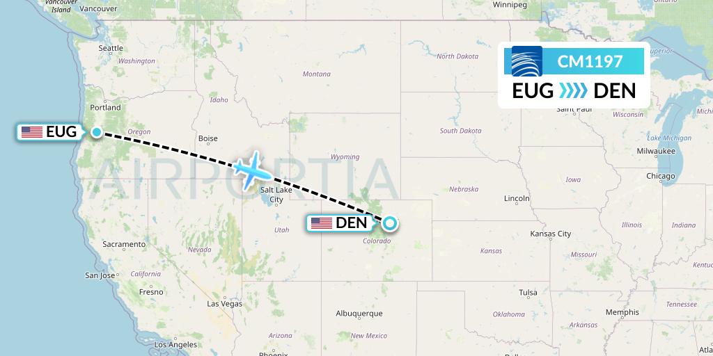CM1197 Copa Airlines Flight Map: Eugene to Denver