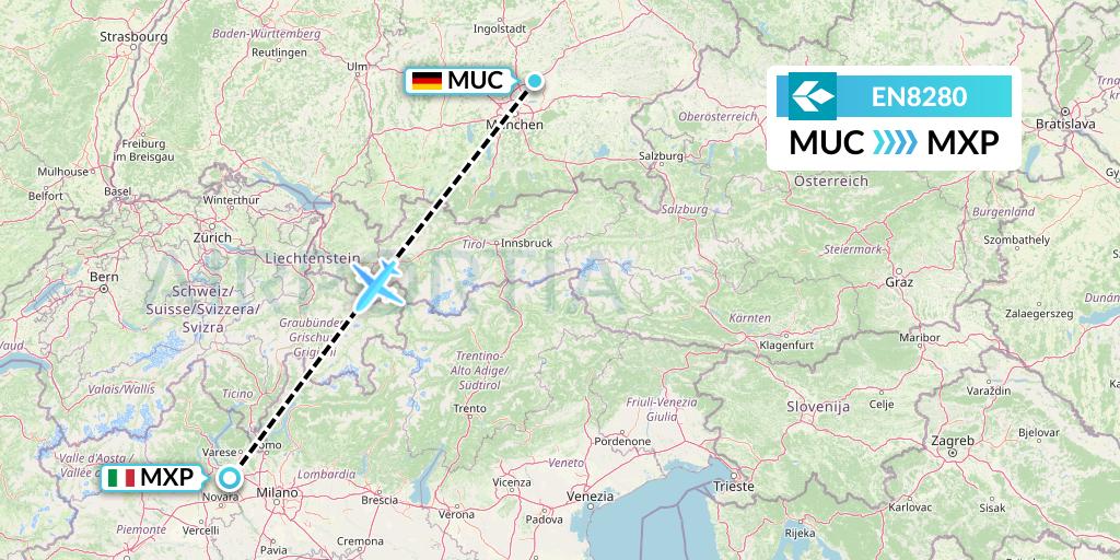 EN8280 Air Dolomiti Flight Map: Munich to Milan