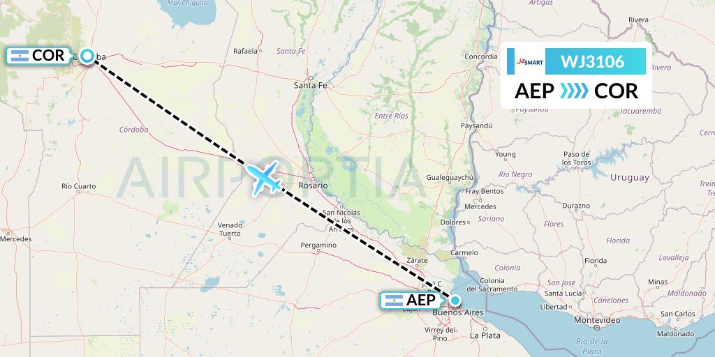 WJ3106 Jetsmart Airlines Flight Map: Buenos Aires to Cordoba