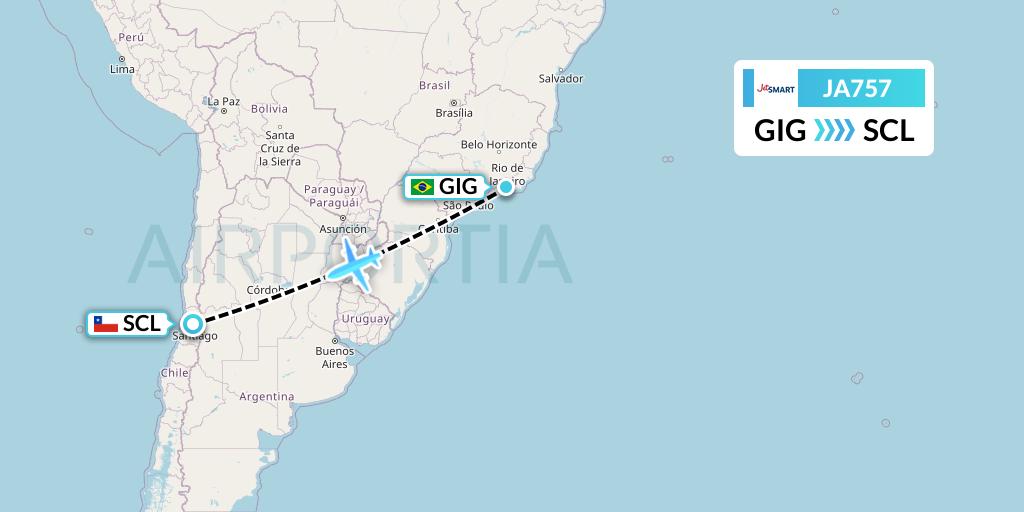 JA757 JetSMART Flight Map: Rio de Janeiro to Santiago