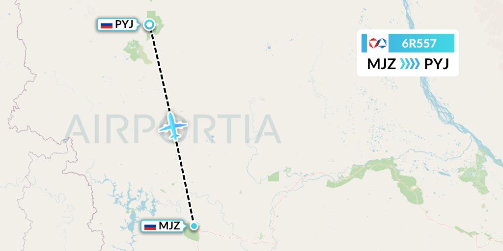 6R557 Alrosa Flight Map: Mirny to Udachny