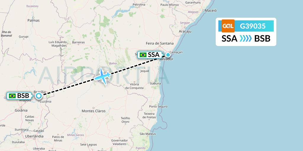 G39035 GOL Transportes Aeros Flight Map: Salvador to Brasilia