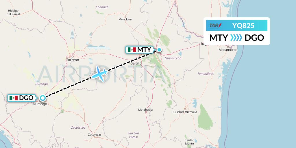 YQ825 TAR Aerolineas Flight Map: Monterrey to Durango