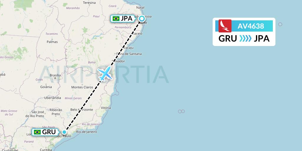 AV4638 Avianca Flight Map: Sao Paulo to Joao Pessoa