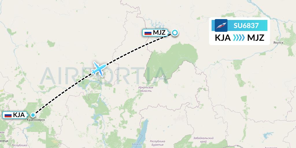 SU6837 Aeroflot Flight Map: Krasnoyarsk to Mirny