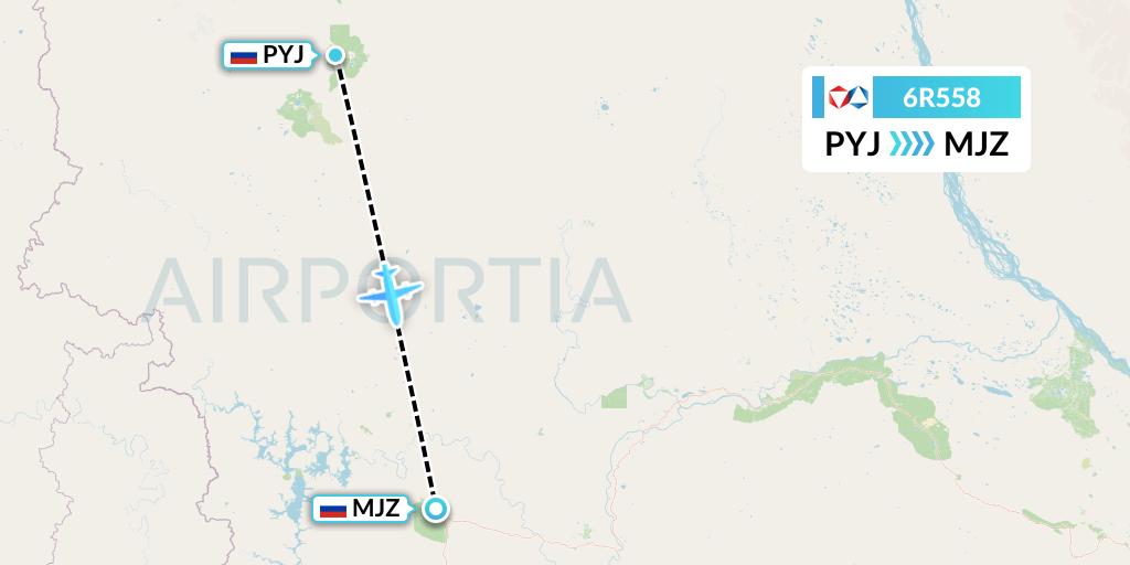 6R558 Alrosa Flight Map: Udachny to Mirny