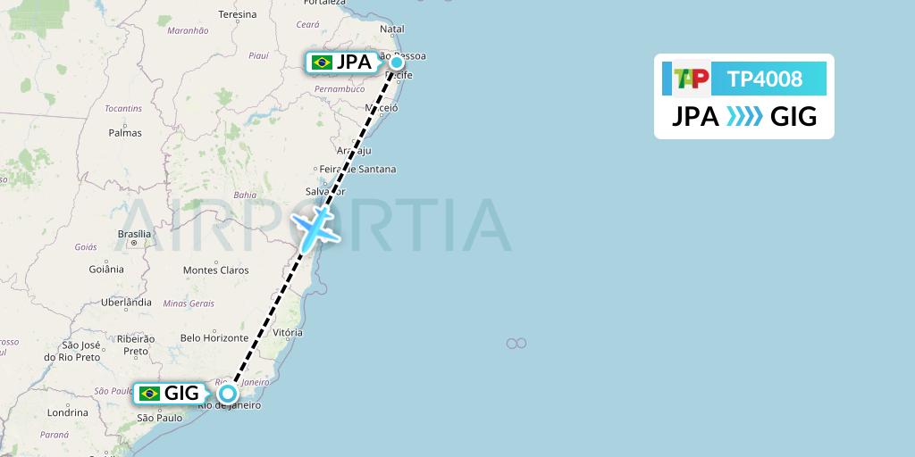 TP4008 TAP Portugal Flight Map: Joao Pessoa to Rio de Janeiro