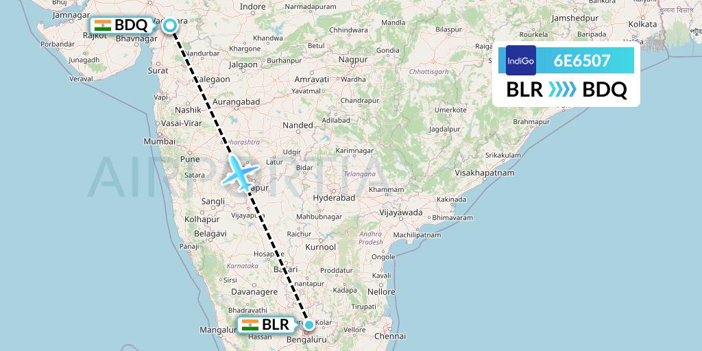 6E6507 Flight Status IndiGo Airlines Bangalore to Vadodara (IGO6507)