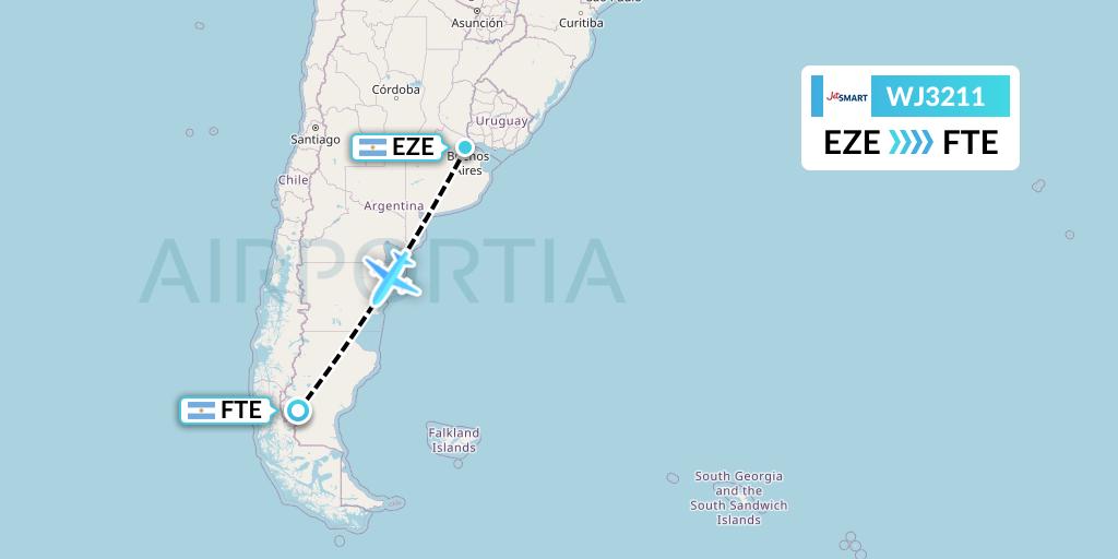 WJ3211 Jetsmart Airlines Flight Map: Buenos Aires to El Calafate