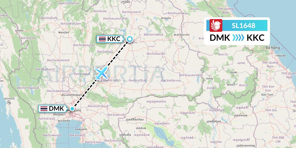 SL1648 Thai Lion Air Flight Map: Bangkok to Khon Kaen