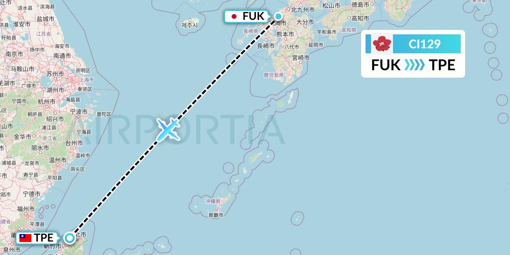 CI129 China Airlines Flight Map: Fukuoka to Taipei