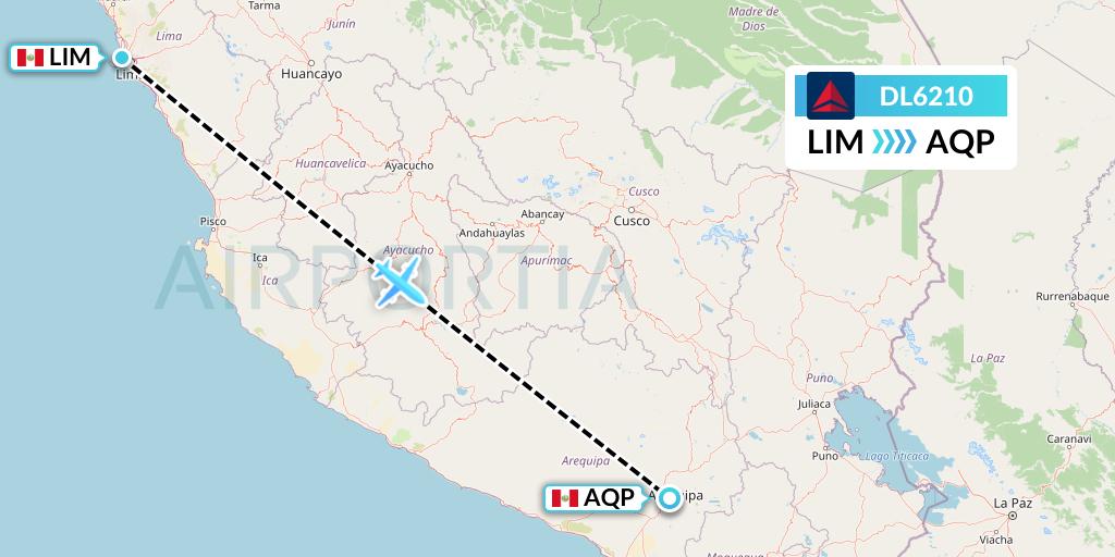 DL6210 Delta Air Lines Flight Map: Lima to Arequipa