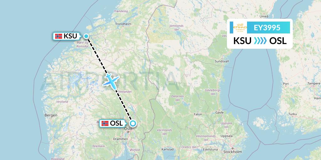 EY3995 Etihad Airways Flight Map: Kristiansund to Oslo
