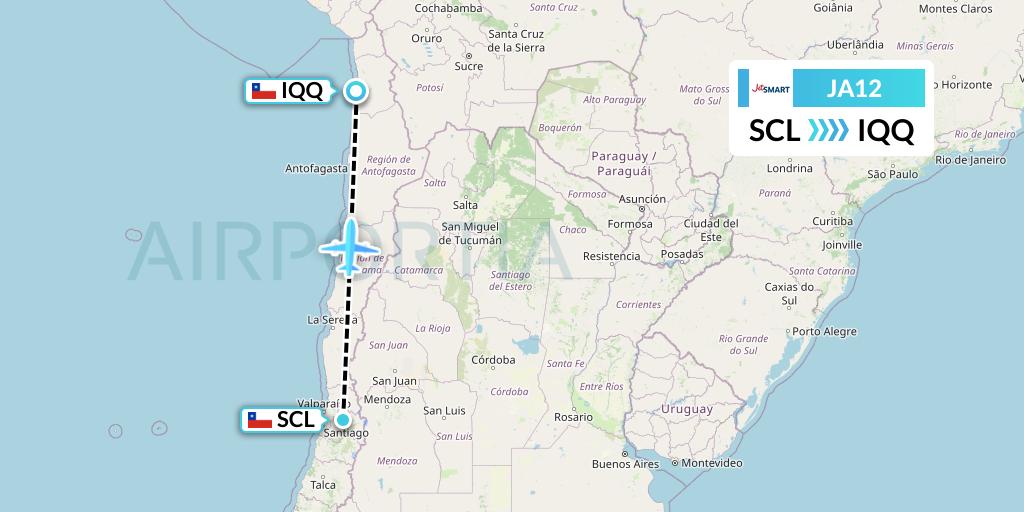 JA12 JetSMART Flight Map: Santiago to Iquique