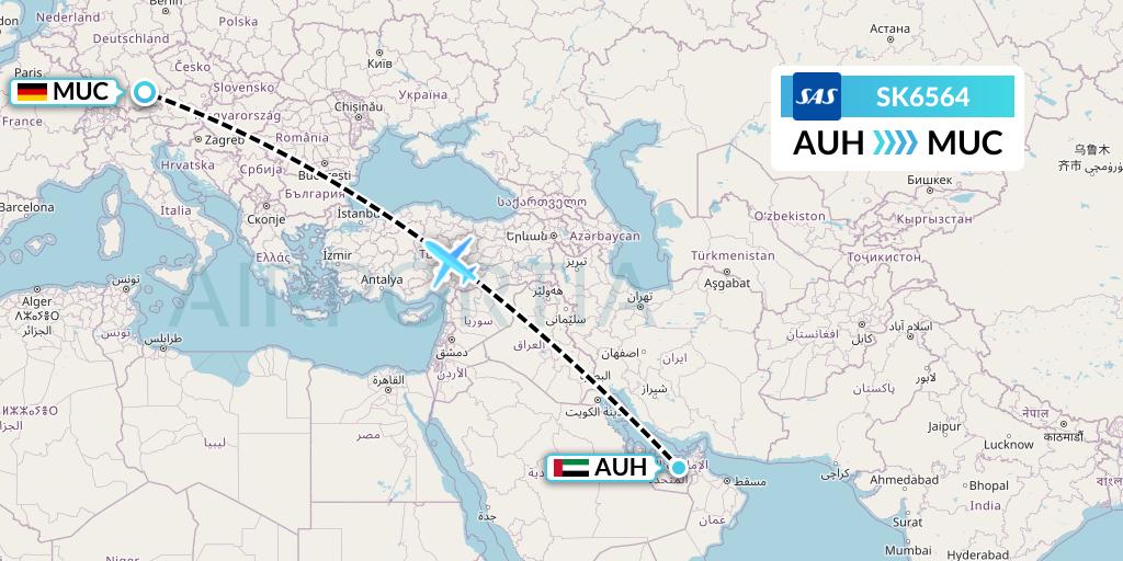 SK6564 SAS Flight Map: Abu Dhabi to Munich
