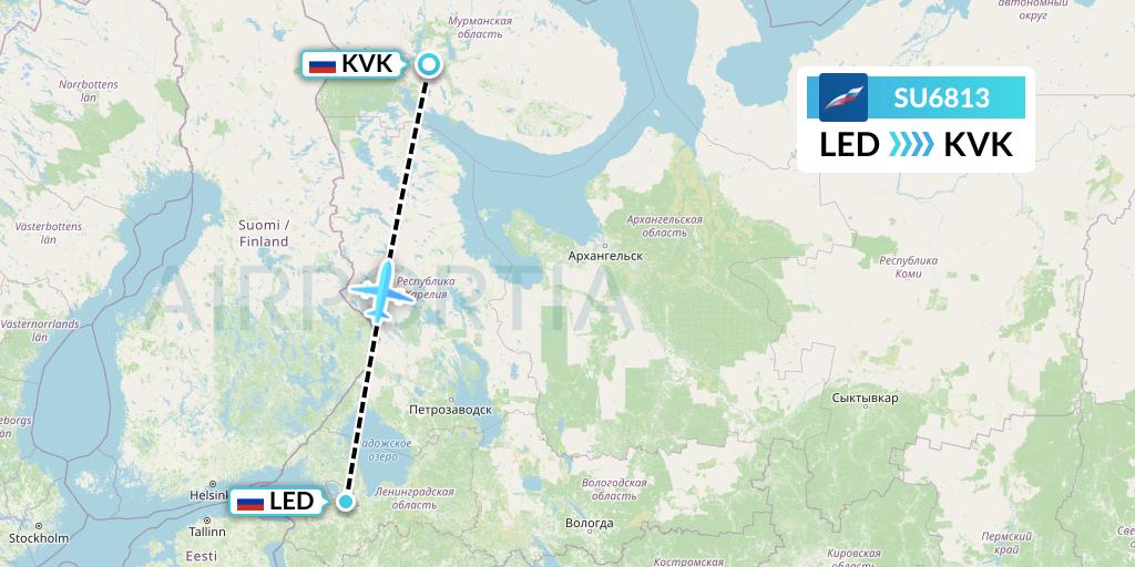 SU6813 Aeroflot Flight Map: St. Petersburg to Apatity