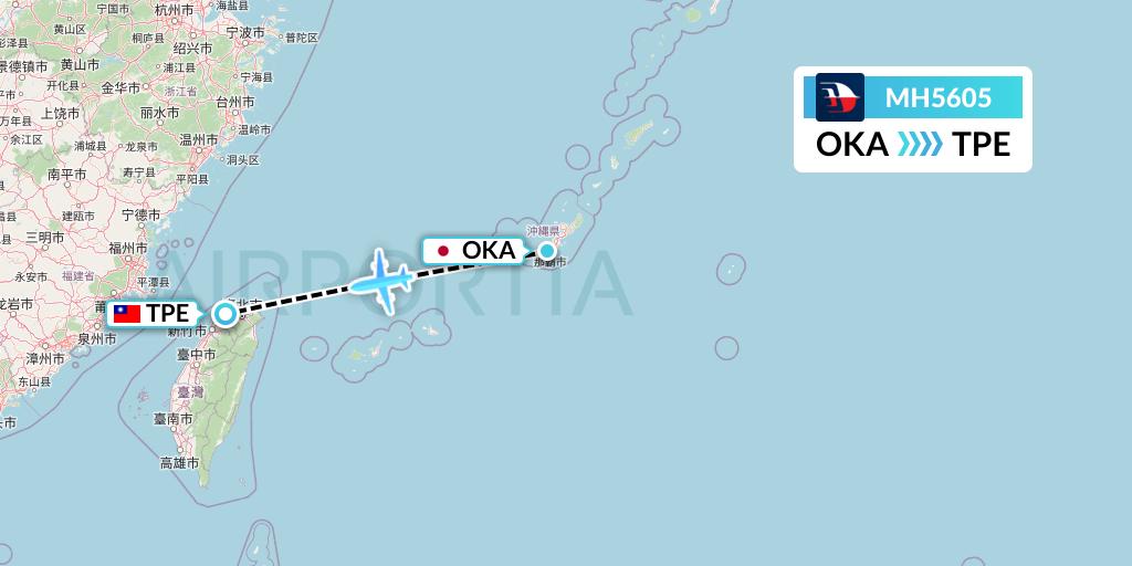 MH5605 Malaysia Airlines Flight Map: Naha to Taipei