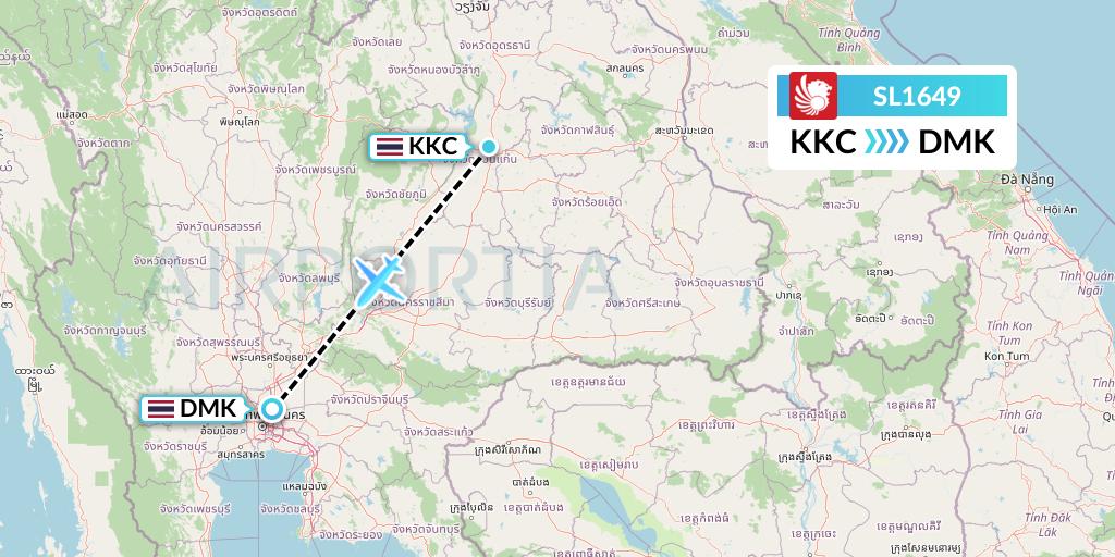 SL1649 Thai Lion Air Flight Map: Khon Kaen to Bangkok