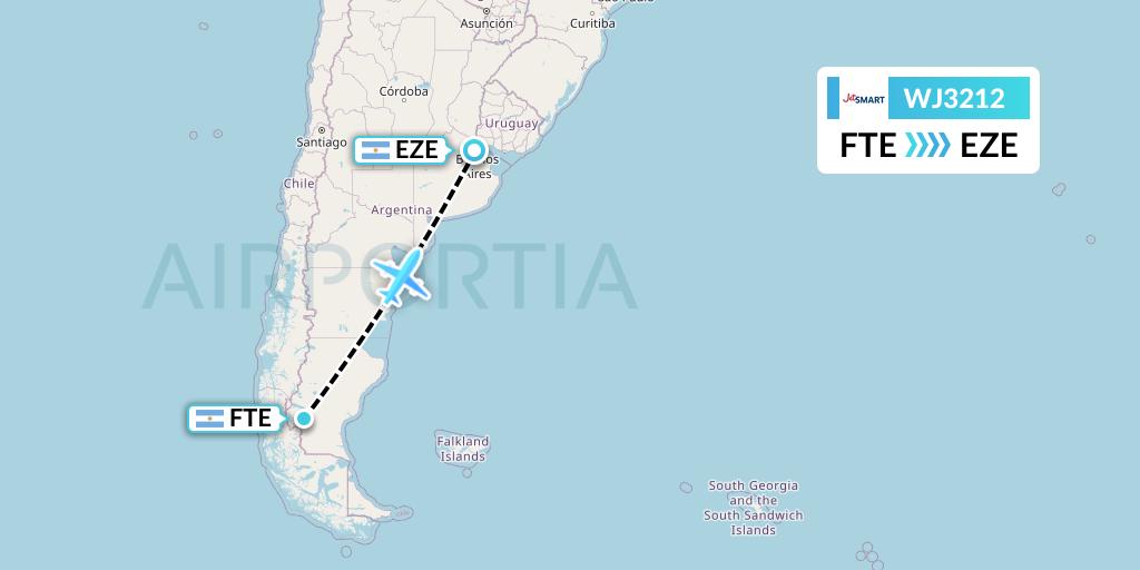 WJ3212 Jetsmart Airlines Flight Map: El Calafate to Buenos Aires