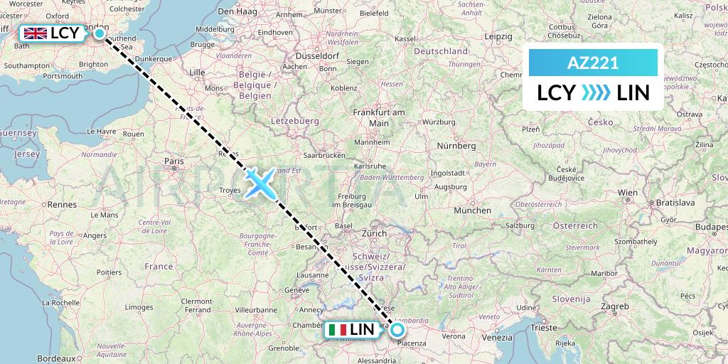 AZ221 ITA Airways Flight Map: London to Milan