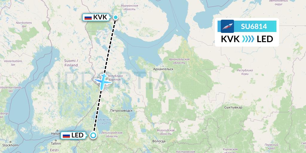 SU6814 Aeroflot Flight Map: Apatity to St. Petersburg