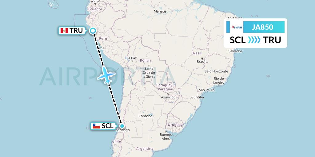 JA850 JetSMART Flight Map: Santiago to Trujillo