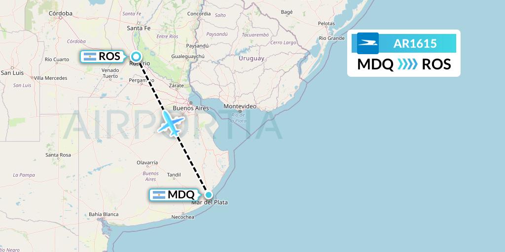 AR1615 Aerolineas Argentinas Flight Map: Mar del Plata to Rosario