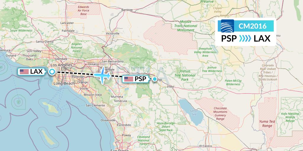 CM2016 Copa Airlines Flight Map: Palm Springs to Los Angeles