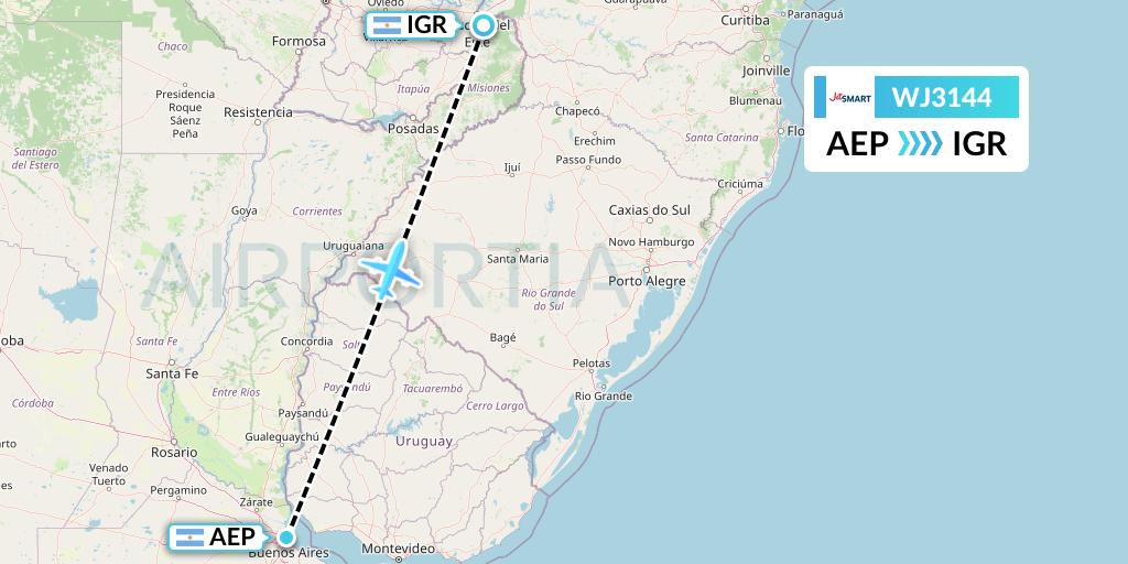 WJ3144 Jetsmart Airlines Flight Map: Buenos Aires to Puerto Iguazu