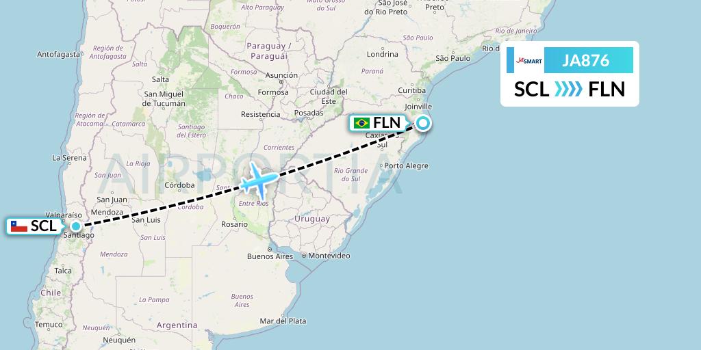 JA876 JetSMART Flight Map: Santiago to Florianopolis
