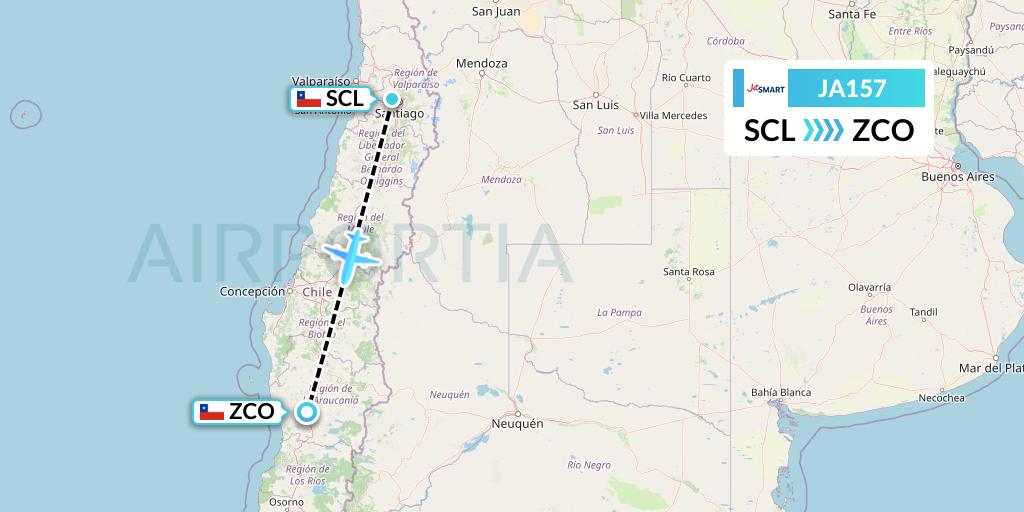 JA157 JetSMART Flight Map: Santiago to Temuco