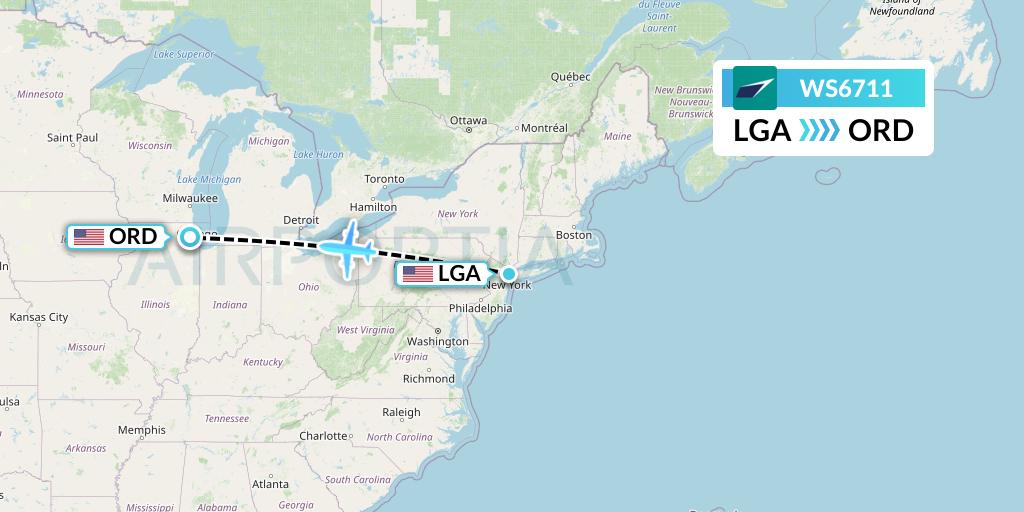 WS6711 WestJet Flight Map: New York to Chicago
