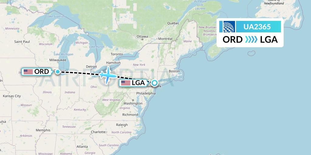 UA2365 United Airlines Flight Map: Chicago to New York