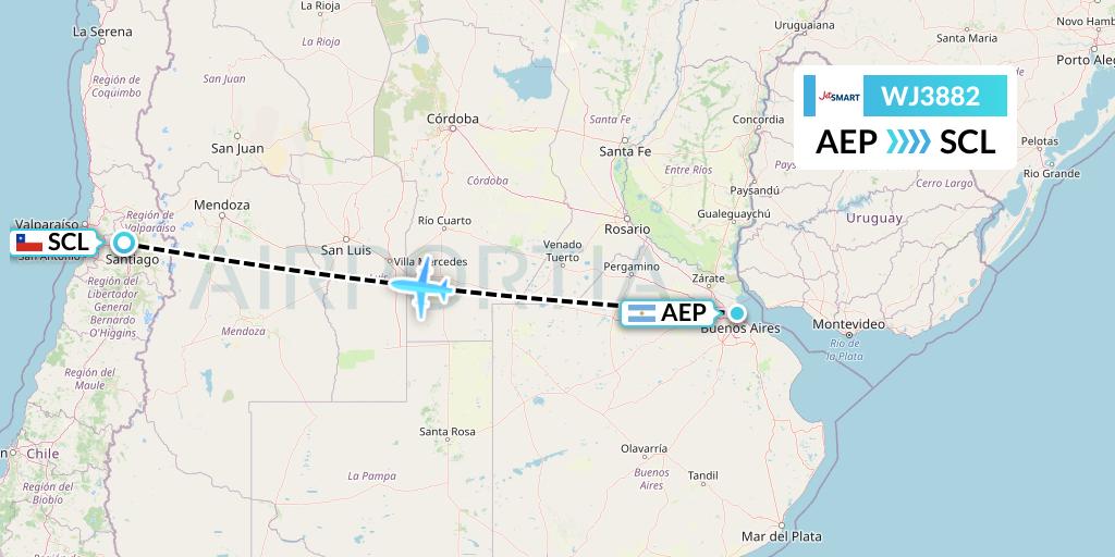 WJ3882 Jetsmart Airlines Flight Map: Buenos Aires to Santiago