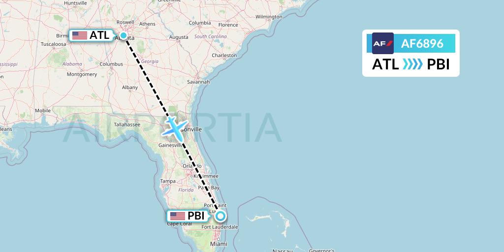 AF6896 Air France Flight Map: Atlanta to West Palm Beach