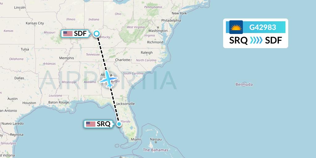G42983 Allegiant Air Flight Map: Sarasota to Louisville
