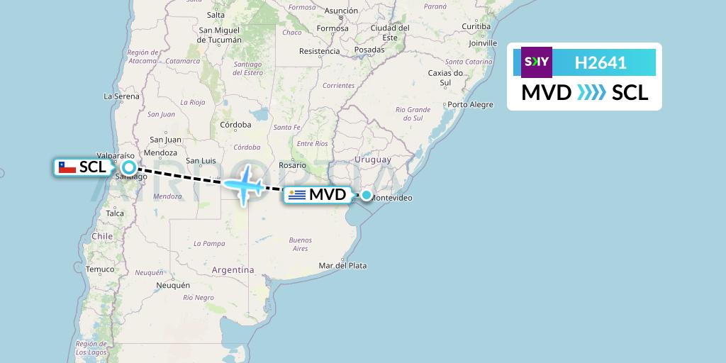 H2641 Sky Airline Flight Map: Montevideo to Santiago