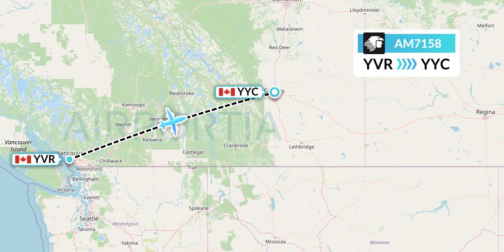 AM7158 Aeromexico Flight Map: Vancouver to Calgary