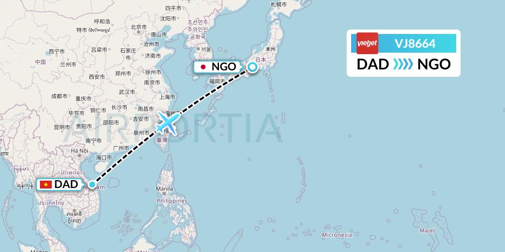 VJ8664 VietJet Air Flight Map: Da Nang to Nagoya