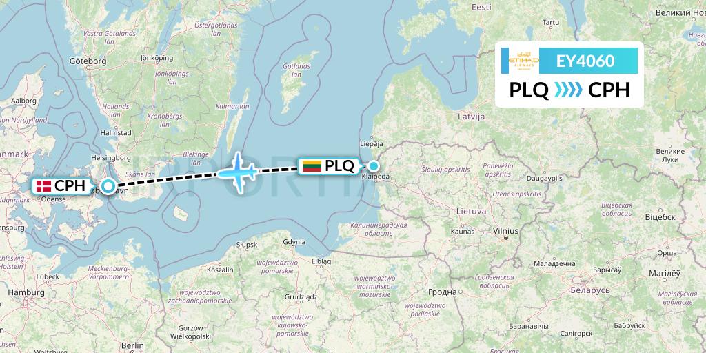 EY4060 Etihad Airways Flight Map: Palanga to Copenhagen