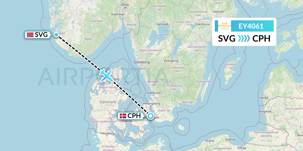 EY4061 Etihad Airways Flight Map: Stavanger to Copenhagen