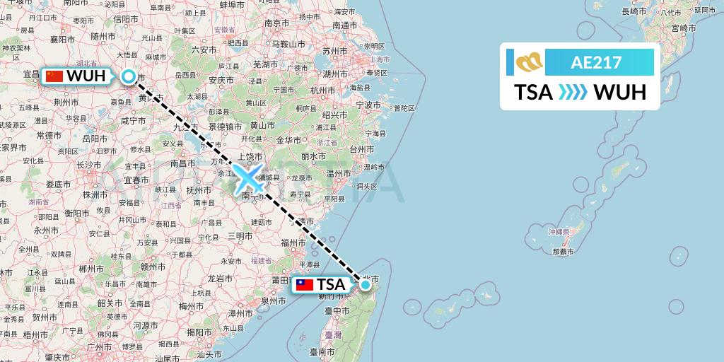 AE217 Mandarin Airlines Flight Map: Taipei to Wuhan