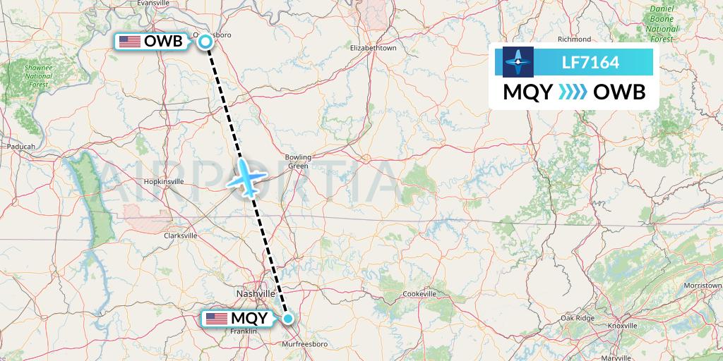 LF7164 Corporate Flight Management Flight Map: Smyrna to Owensboro