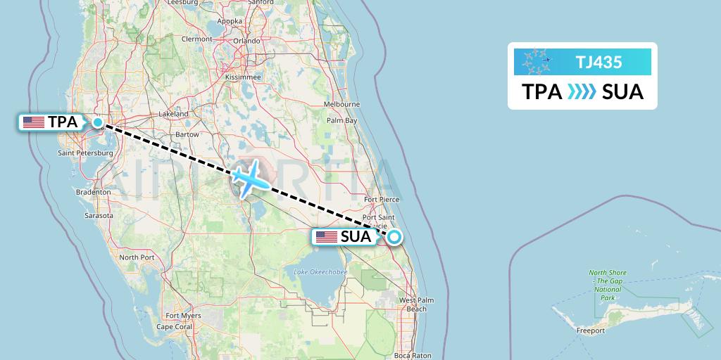 TJ435 Tradewind Aviation Flight Map: Tampa to Stuart