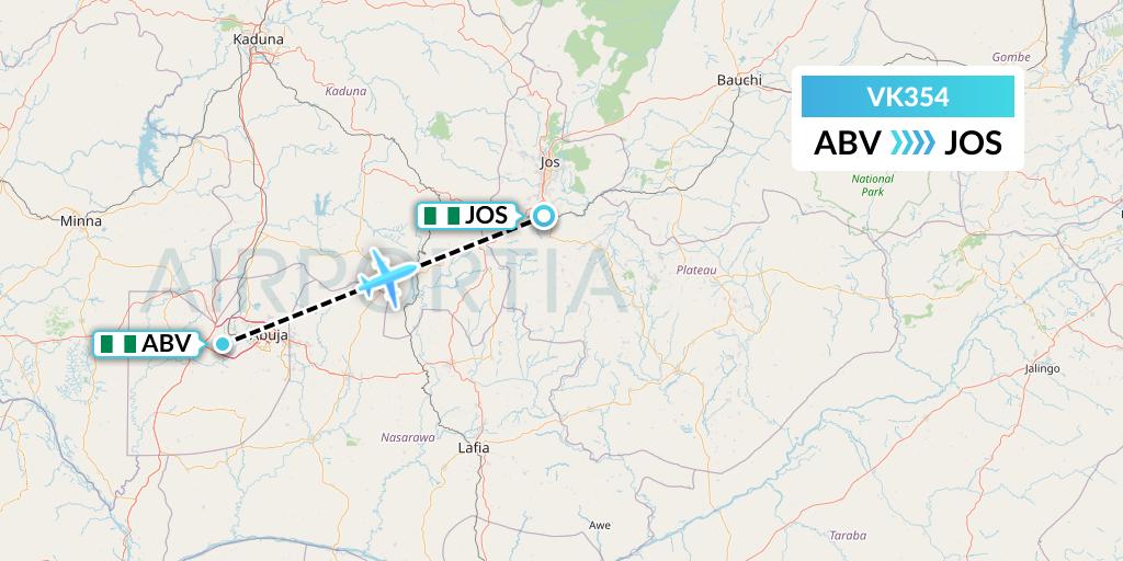 VK354 Valuejet Flight Map: Abuja to Jos