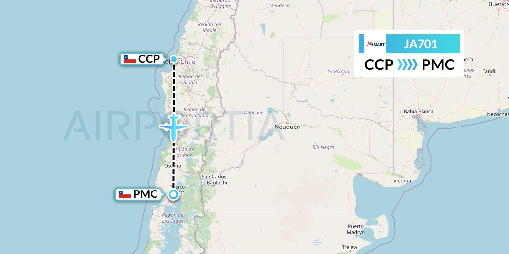 JA701 JetSMART Flight Map: Concepcion to Puerto Montt