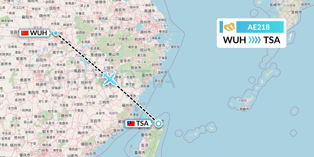 AE218 Mandarin Airlines Flight Map: Wuhan to Taipei