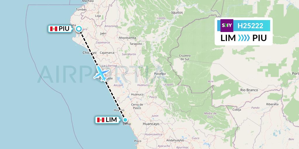 H25222 Sky Airline Flight Map: Lima to Piura