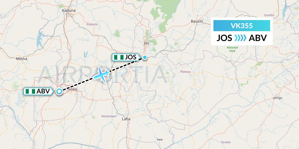 VK355 Valuejet Flight Map: Jos to Abuja